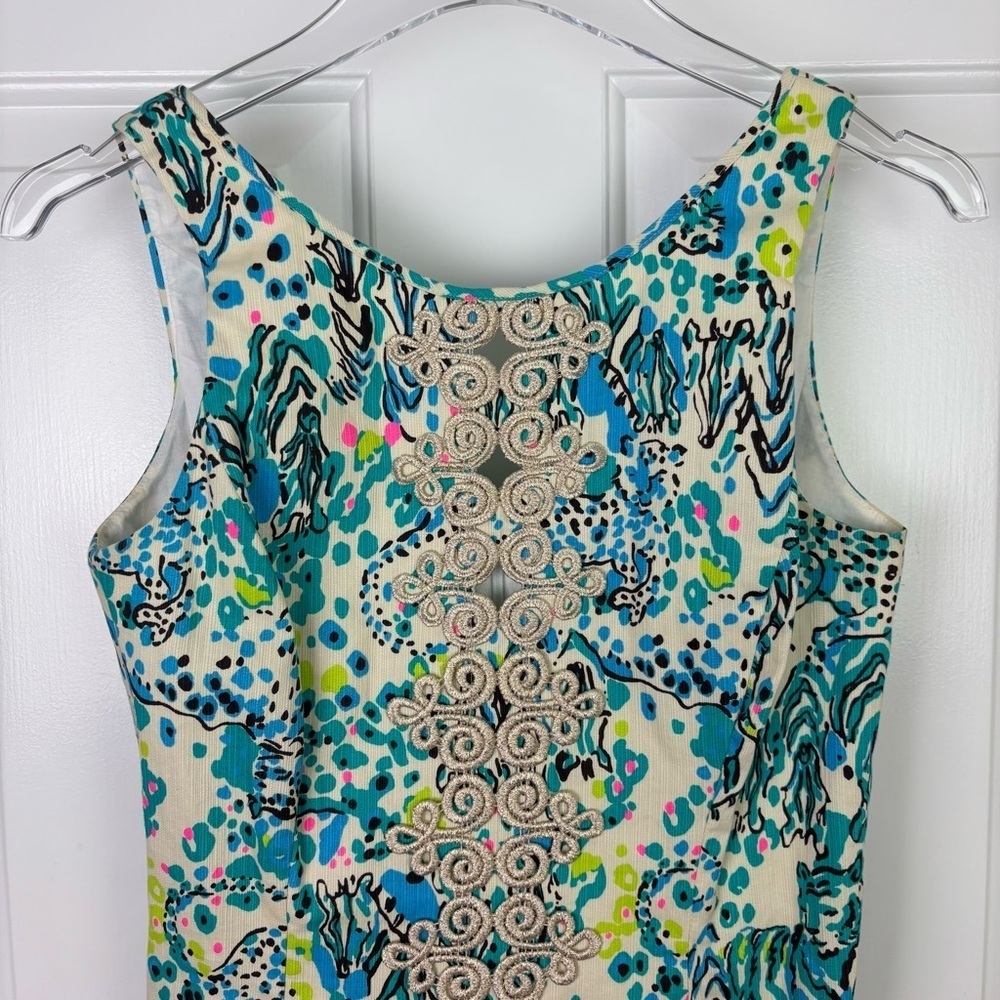 Lilly Pulitzer Ember See Oat Escapades Everglades Gold Shift Dress Size 2 - Picture 3 of 9